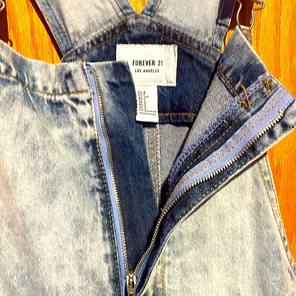 Denim Distressed Skirt Overalls - Picture 3 of 4